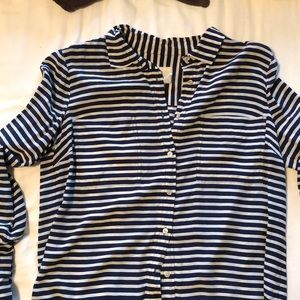 Blue and white stripe silk shirt